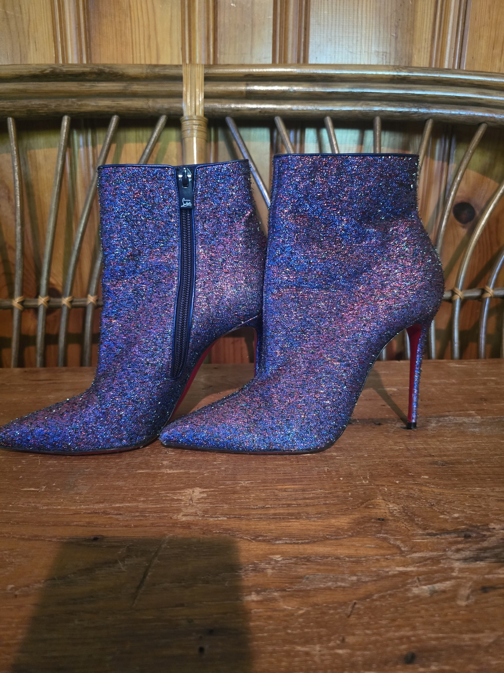 Christian Louboutin Sparkle Pointed Stiletto Ankle Boots - Purple Multi Glitter